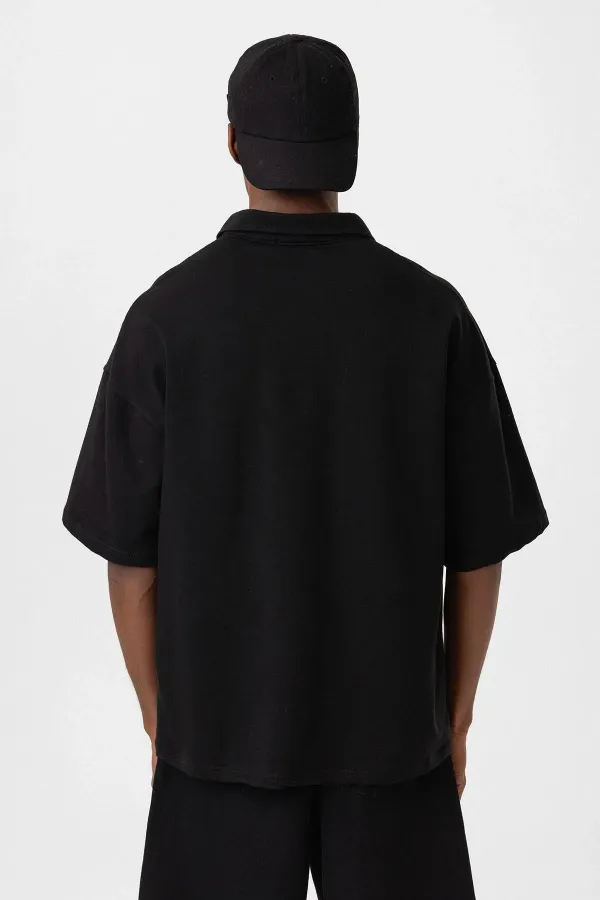 Polo Yaka Oversize Tişört Siyah