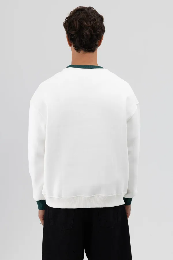 Sweat-shirt oversize à col rond imprimé, écru