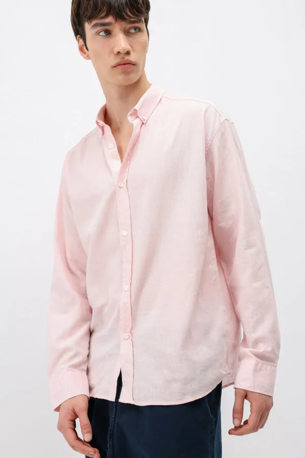 Chemise basique oversize en coton et lin rose