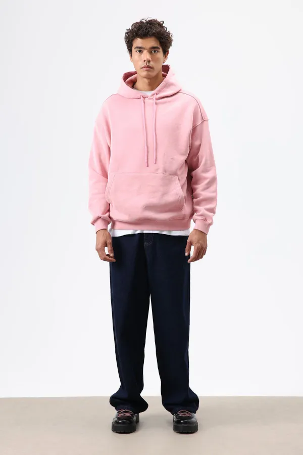 Sweat à capuche basique oversize délavé saumon