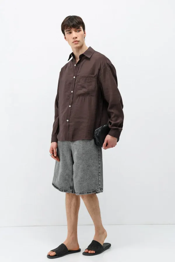 Chemise oversize en modal avec poches, marron foncé