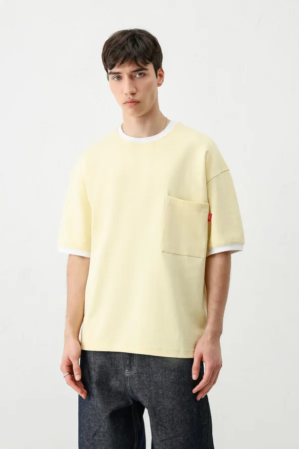 Kısa Kollu Oversize Cepli Tişört Sarı