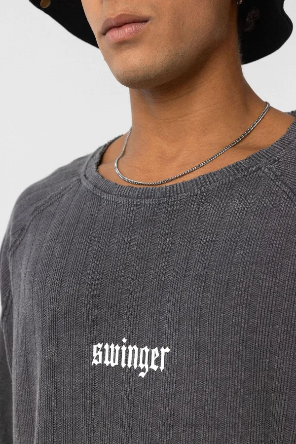 Yıkamalı Oversize Baskılı Triko Tişört Siyah