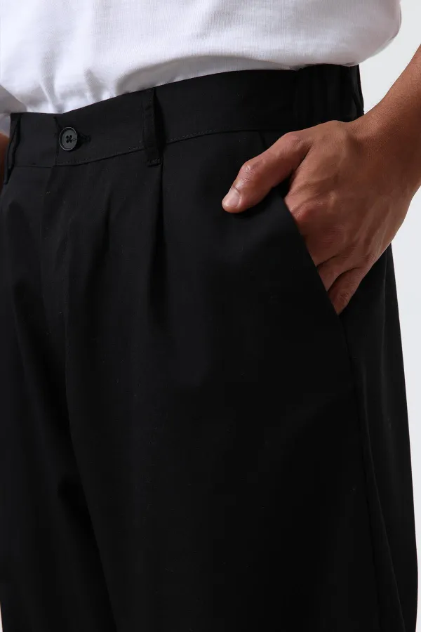 Baggy Fit Fabric Trousers Black