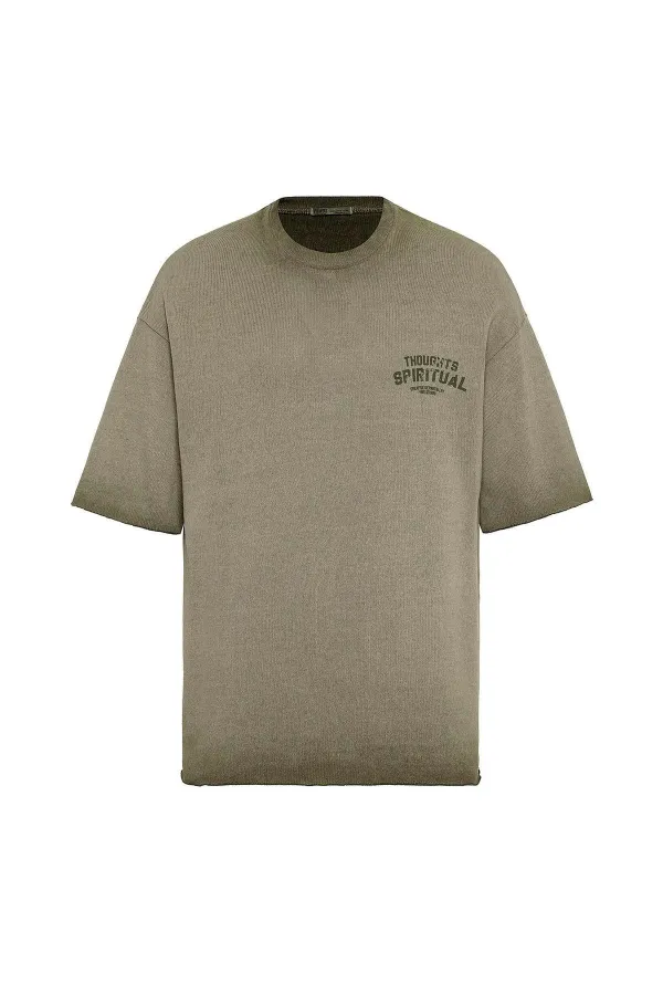 T-shirt oversize en maille délavée kaki