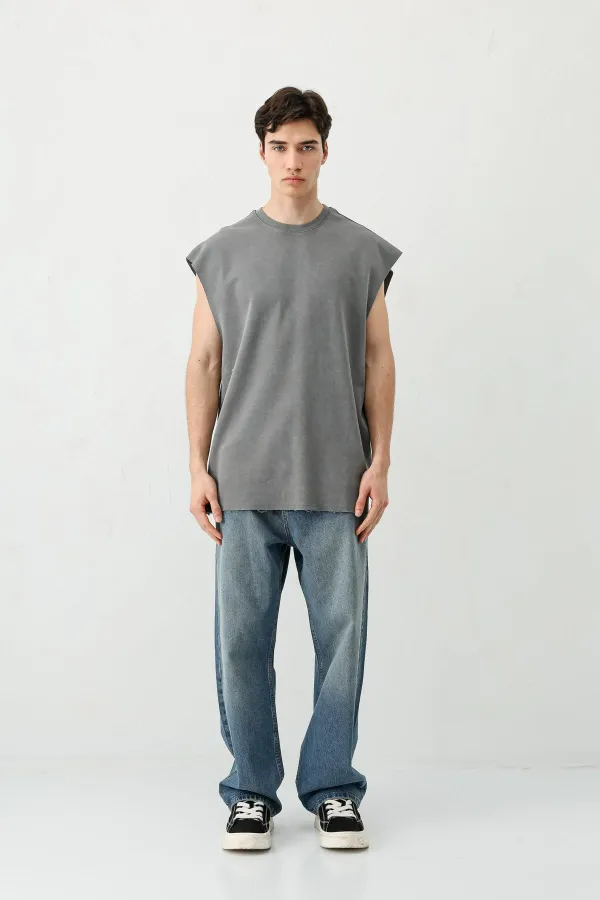 Basic Sleeveless T-Shirt, Dark Gray