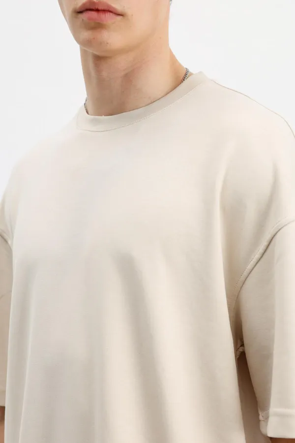 Modal Karışımlı Oversize Tişört Taş