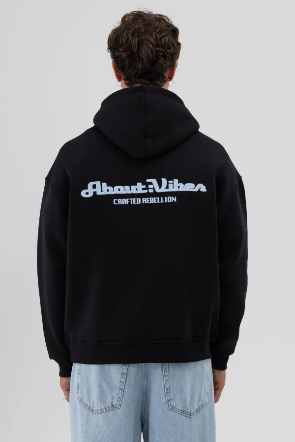 Sweat-shirt à capuche oversize imprimé noir