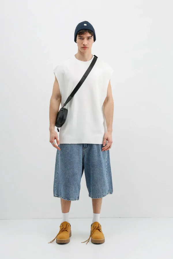 Oversize Kolsuz Basic Tişört Ekru