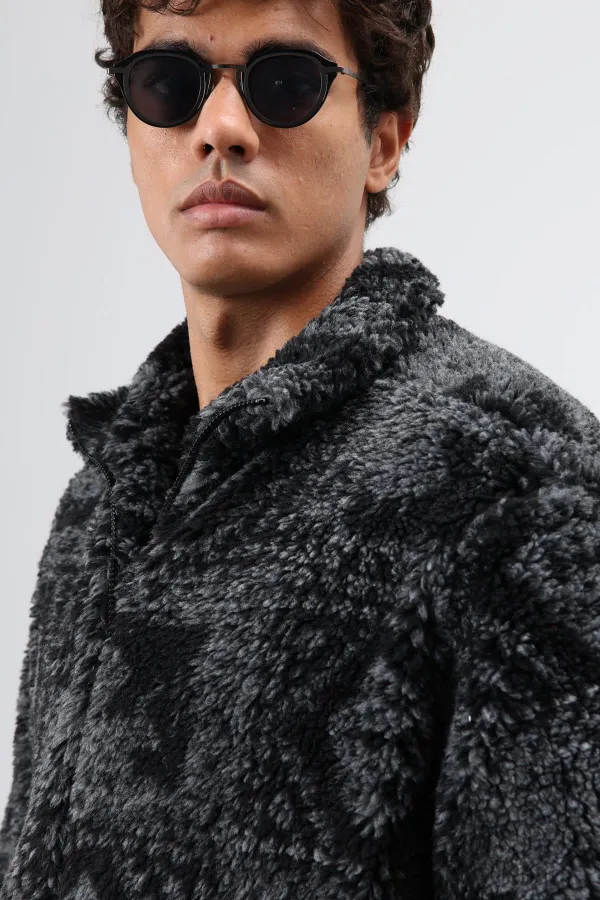 Oversize Peluş Mont Siyah