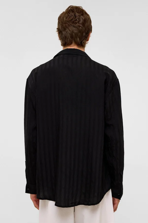 Chemise oversize à manches longues en modal, noire
