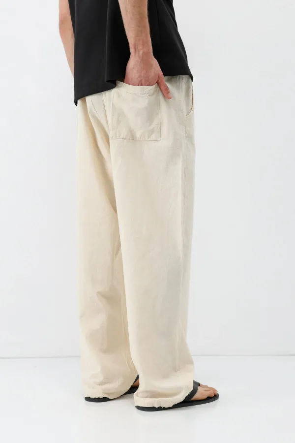 Bel Lastikli Baggy Fit Keten Pantolon Naturel