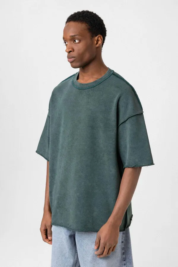 Yıkamalı Oversize Tişört Nefti