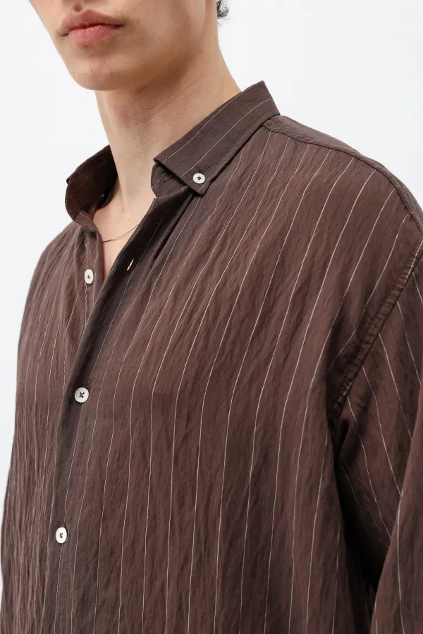 Çizgili Oversize Gömlek Kahve