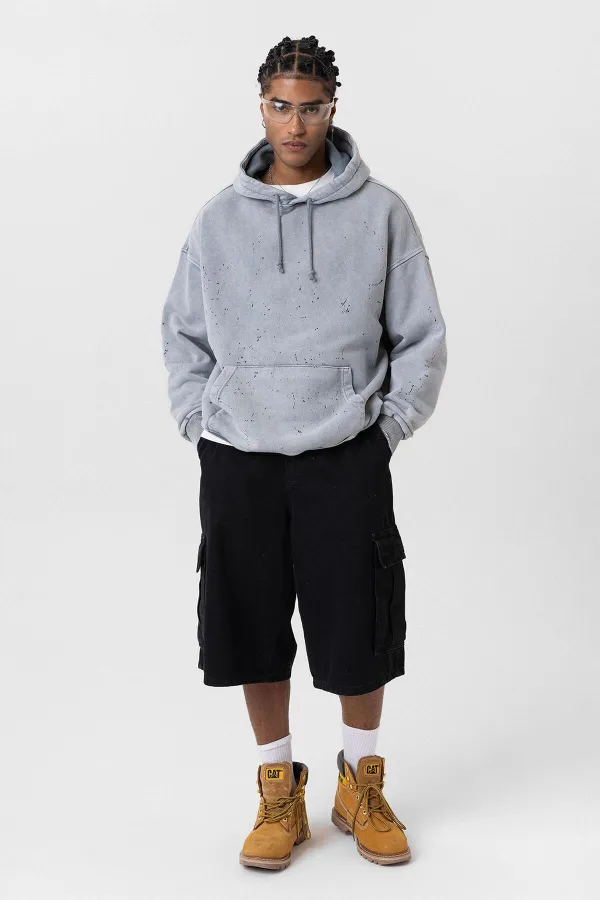 Sweat-shirt à capuche oversize gris délavé de qualité supérieure