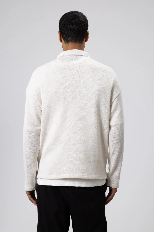 Oversize Polo Yaka Triko Kazak Ekru