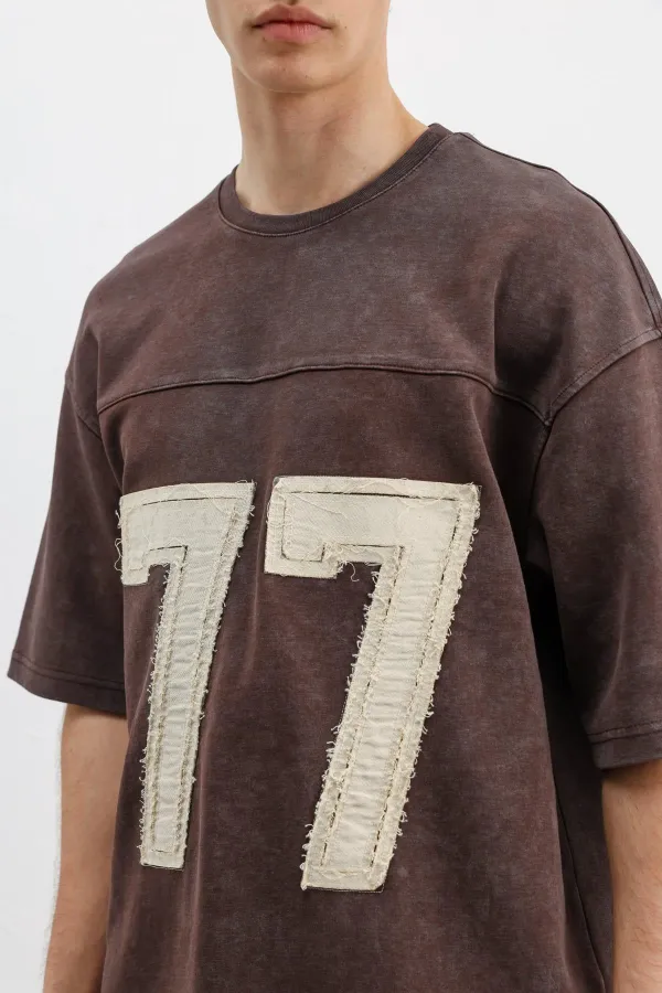 Numara Baskılı Oversize Tişört Kahve