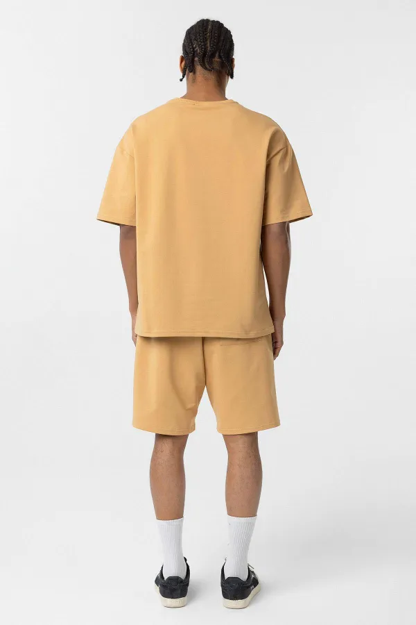 Basic Oversize Şort Takım Hardal