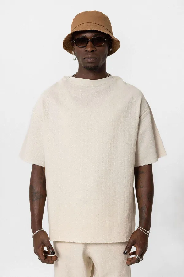 Basıc Oversize Keten Takım Bej