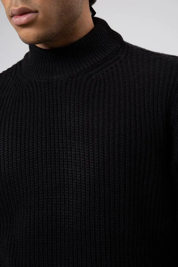 Yarım Balıkçı Yaka Triko Kazak Siyah