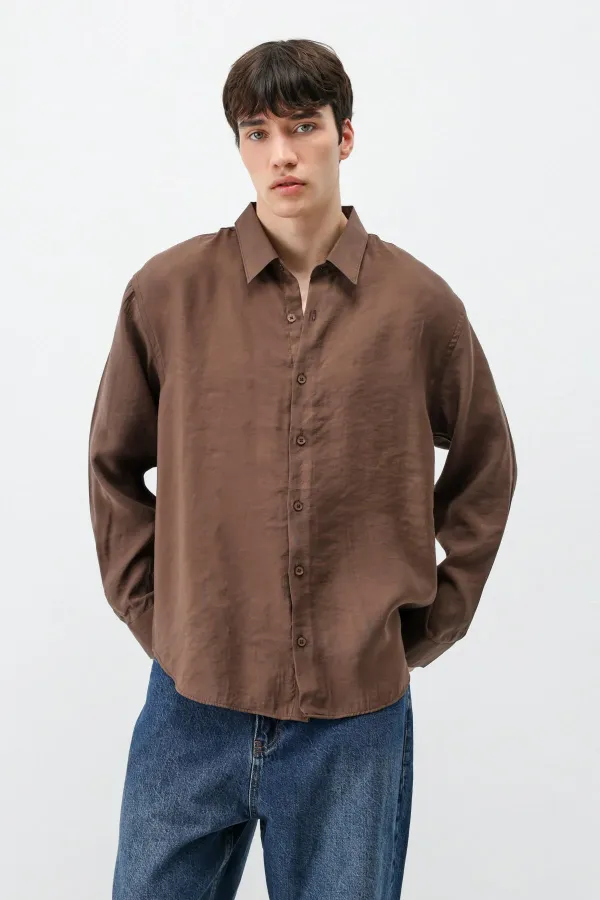 Chemise oversize en modal, couleur café