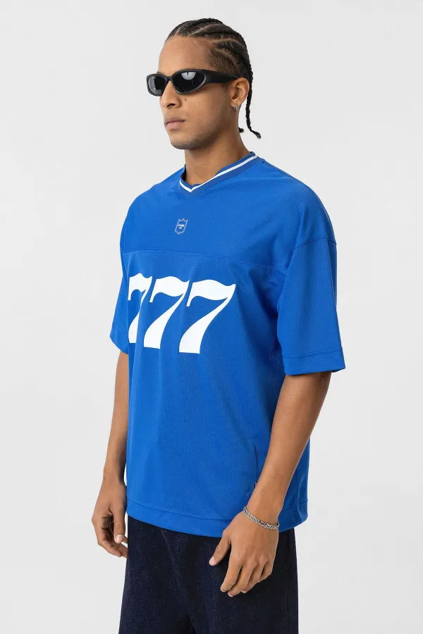 Oversize V-Neck Jersey T-Shirt (Navy Blue)
