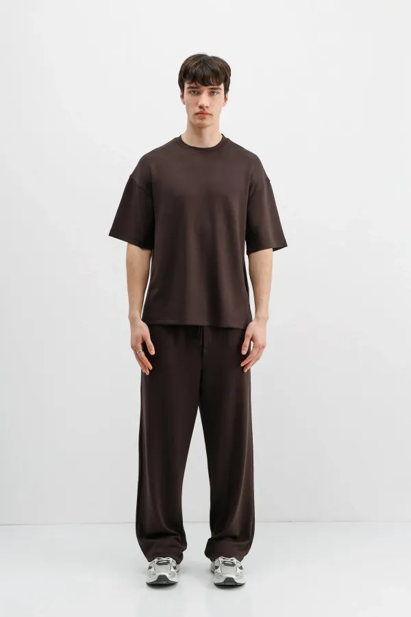 Modal Karışımlı Oversize Tişört Kahve