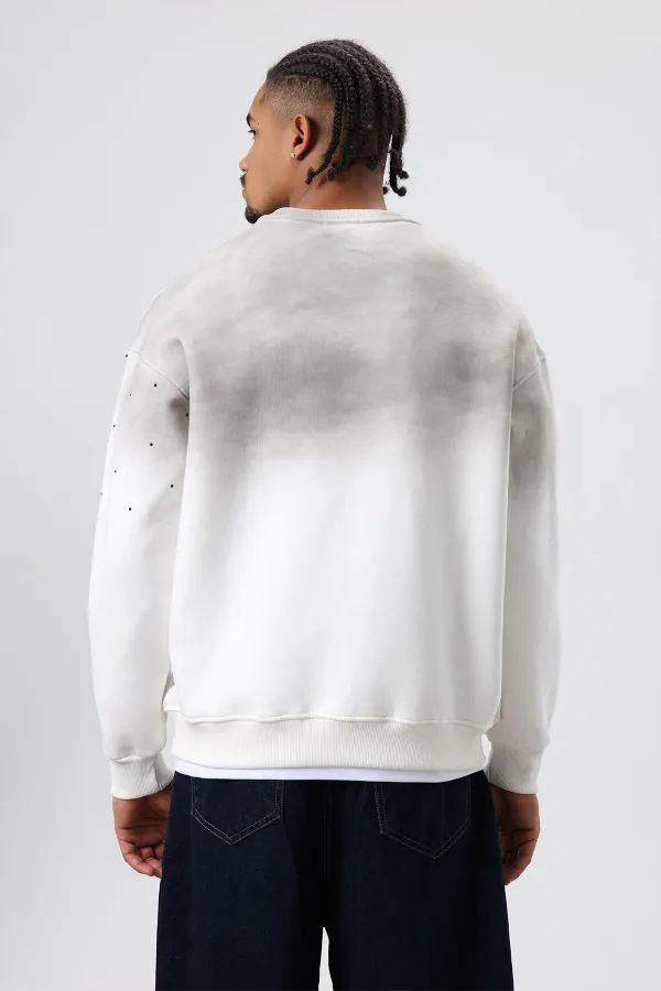 Sweat-shirt oversize à détails en pierre délavée, écru