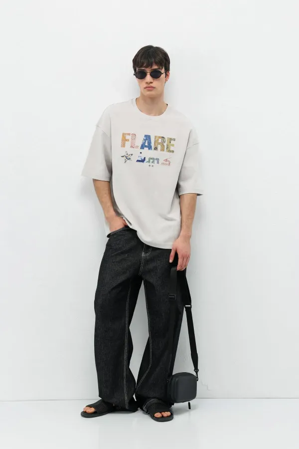 Baskılı Oversize Tişört Ice Grı