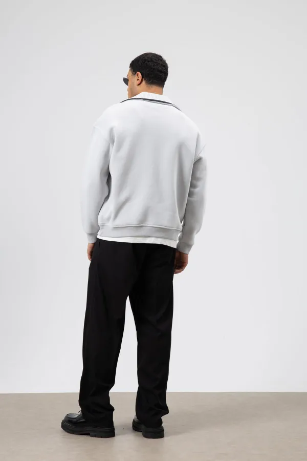 Sweat-shirt oversize à col zippé, gris clair