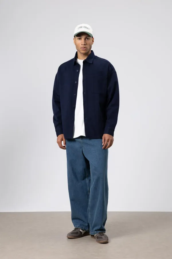 Oversize Gabardin Gömlek Ceket Lacivert