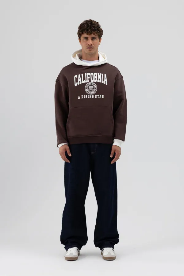 Çift Renk Baskılı Oversize Sweatshirt Kahve