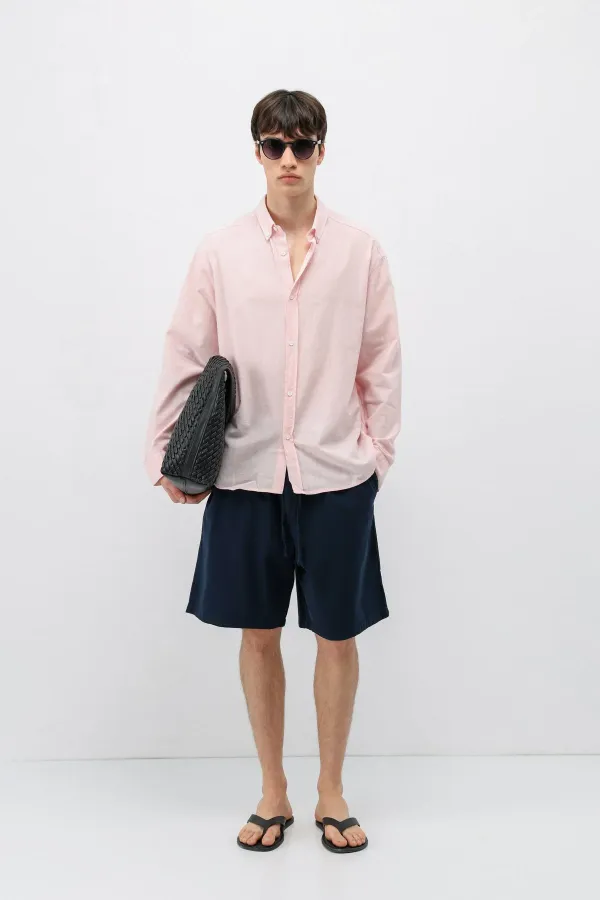 Chemise basique oversize en coton et lin rose