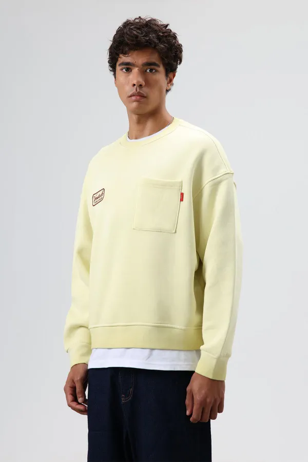 Sweat-shirt oversize à col rond et poches, jaune