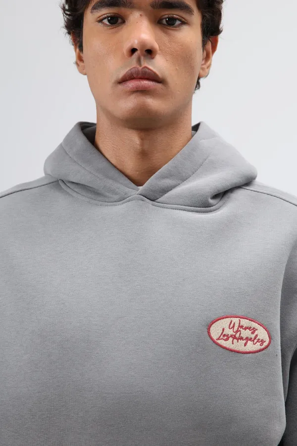 Sweat à capuche imprimé oversize, gris foncé