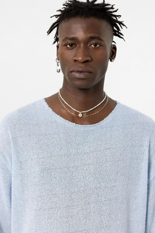 Basic Oversize Knitted T-Shirt, Baby Blue