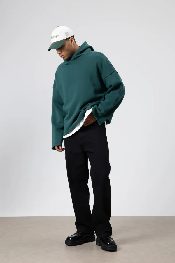 Basic Oversize Seamless Hooded Sweatshirt, Navy Blue