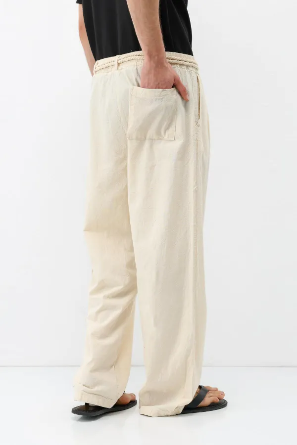 Kemer Detaylı Oversize Keten Pantolon Naturel