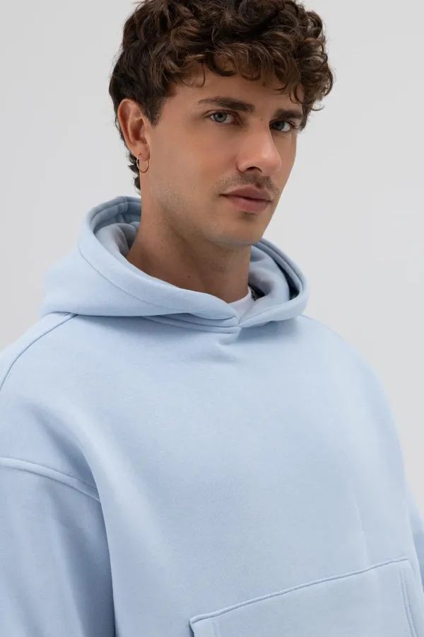 Basic Kapüşonlu Boxy Fit Sweatshirt Bebe Mavi