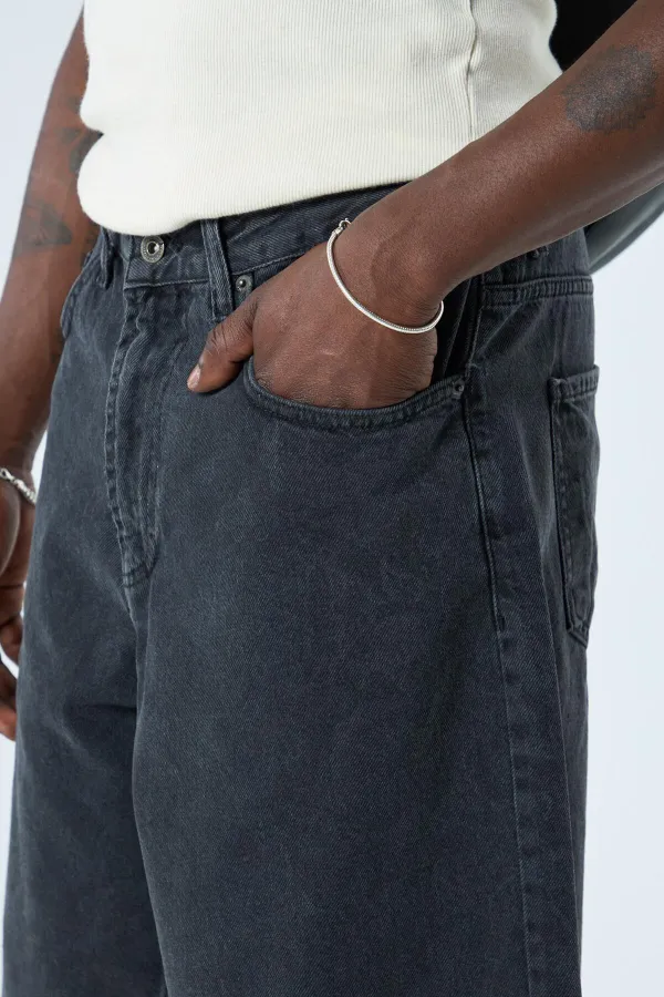 Oversize Bermuda Denim Şort Siyah