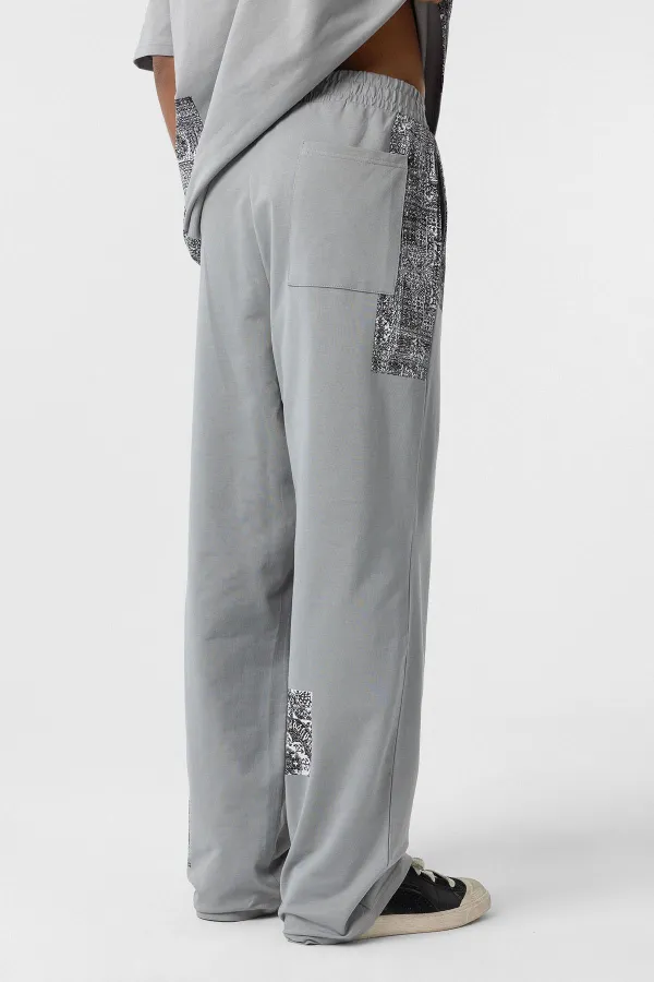 Etnik Desenli Oversize Eşofman Takım Gri