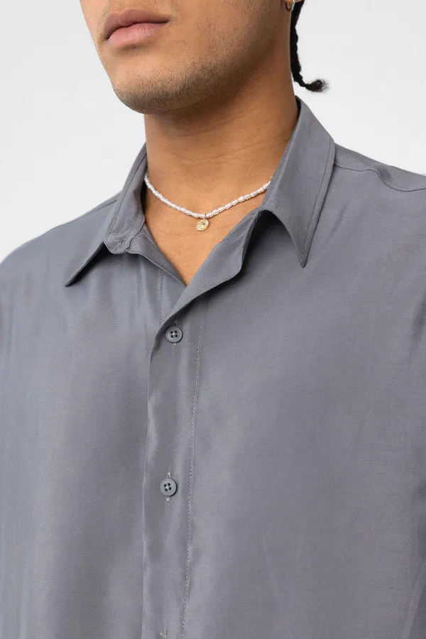 Oversize Modal Kumaş Gömlek Gri