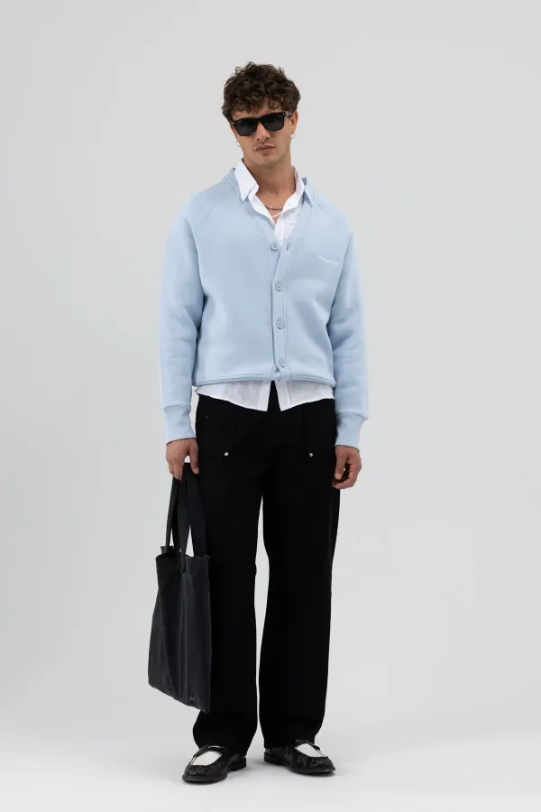 Sweat-shirt oversize à boutons, bleu ciel