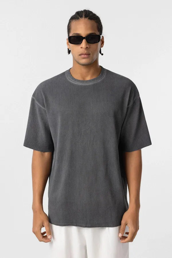 T-shirt noir oversize basique ottoman délavé