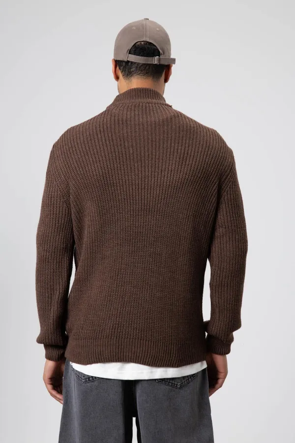 Yarım Balıkçı Yaka Triko Kazak Vizon