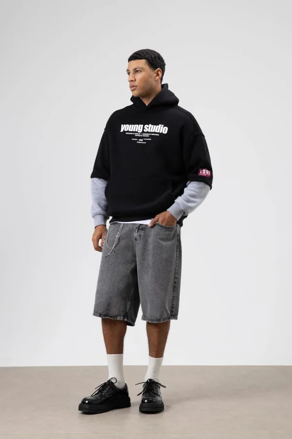 Sweat à capuche imprimé oversize noir