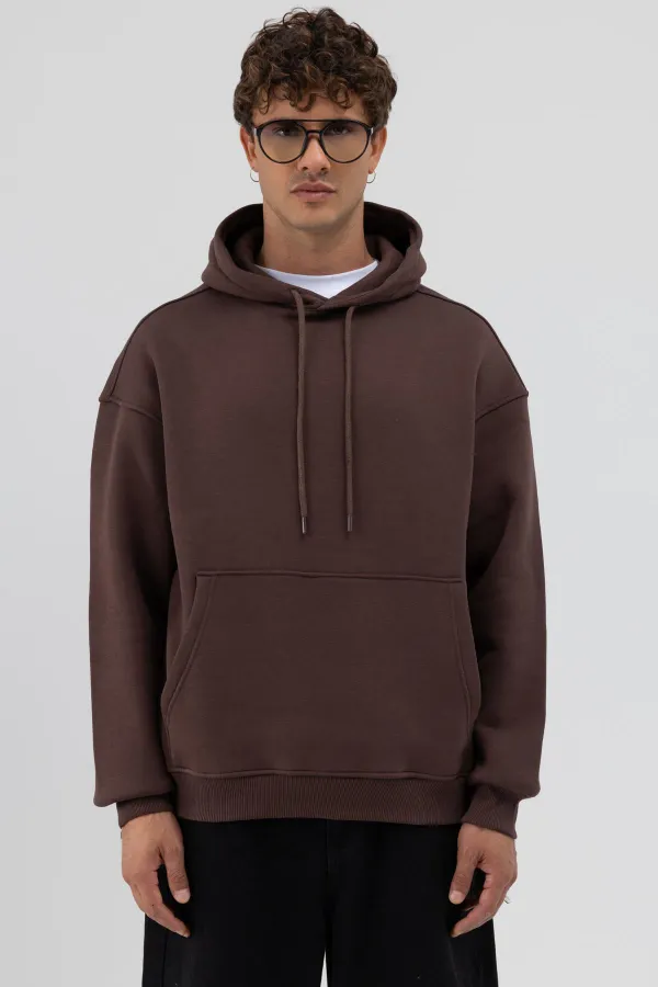 Basic Oversize Hooded Sweatshirt, Brown