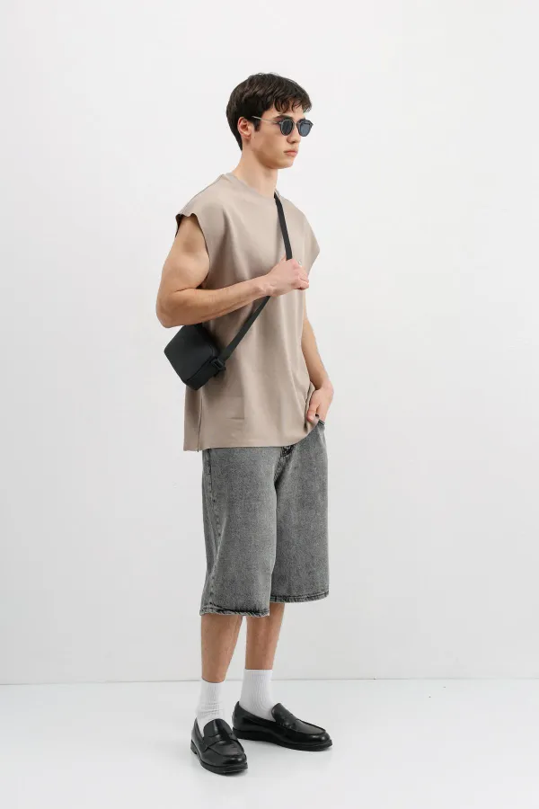 T-shirt basique oversize sans manches, couleur vison