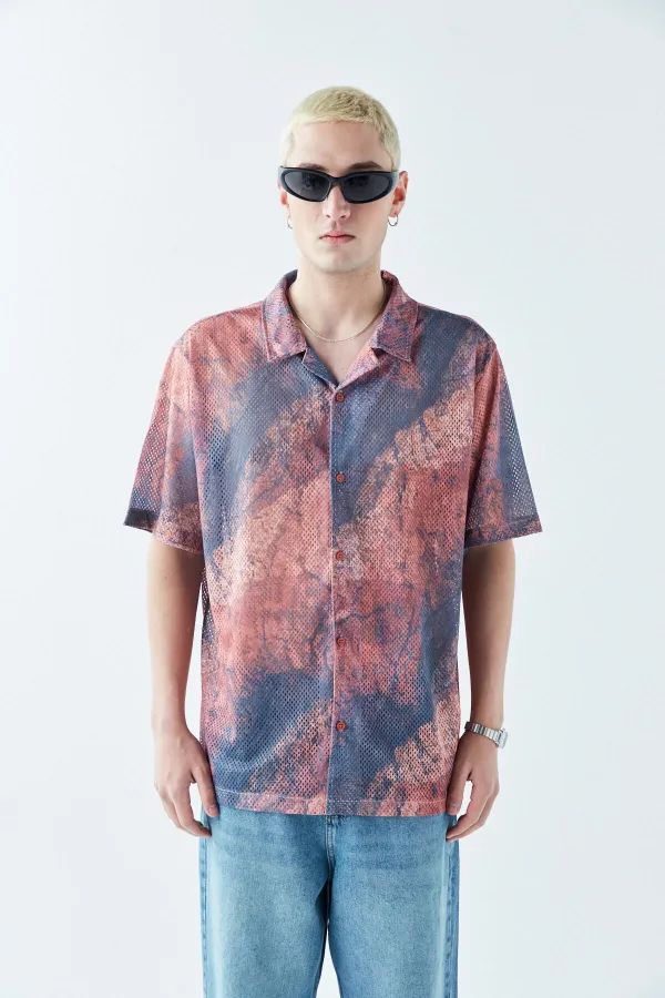 Patterned Corduroy Oversize Shirt Pattern-5