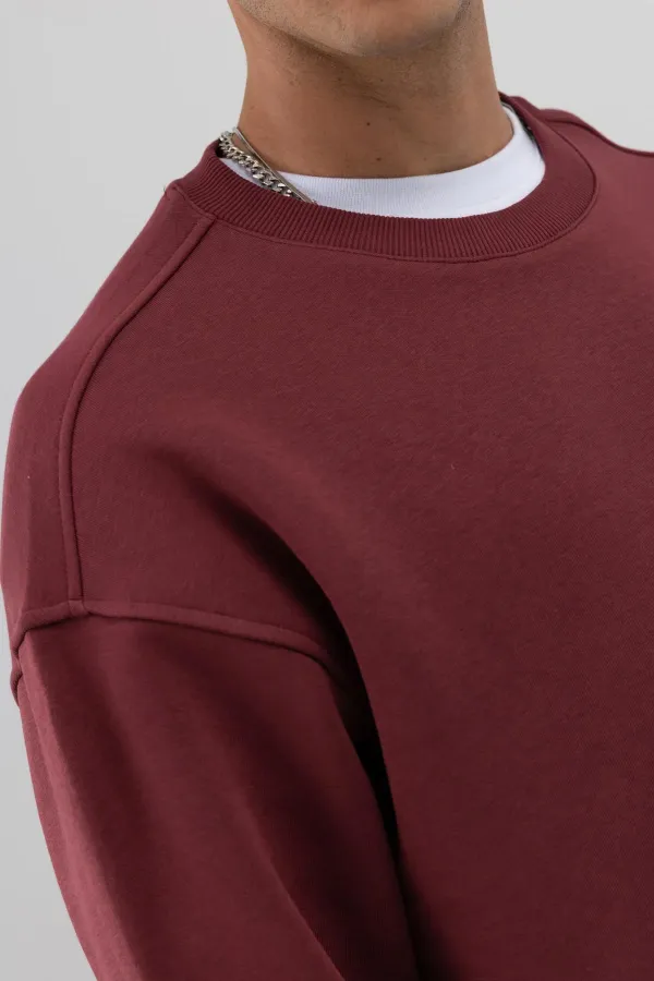 Sweat-shirt oversize basique à col rond bordeaux